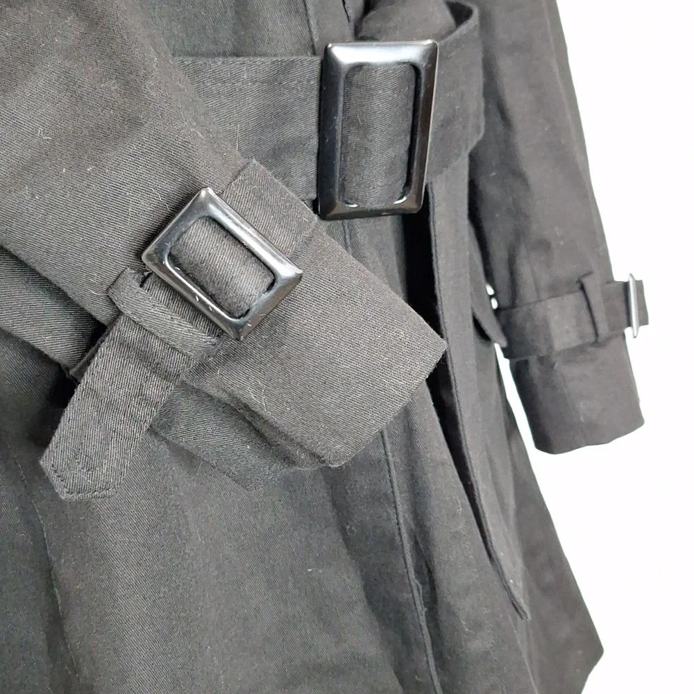ASOS Black Double Breasted Trench Coat with Matching Belt and Button Back Detail - Picture 7 of 12